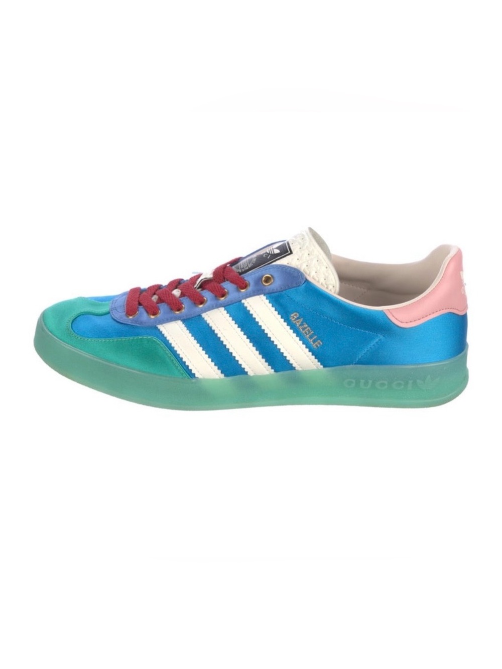 Gucci x Adidas collab Blue, Teal & Pink satin Gazelle Sneaker - Picture 1 of 5